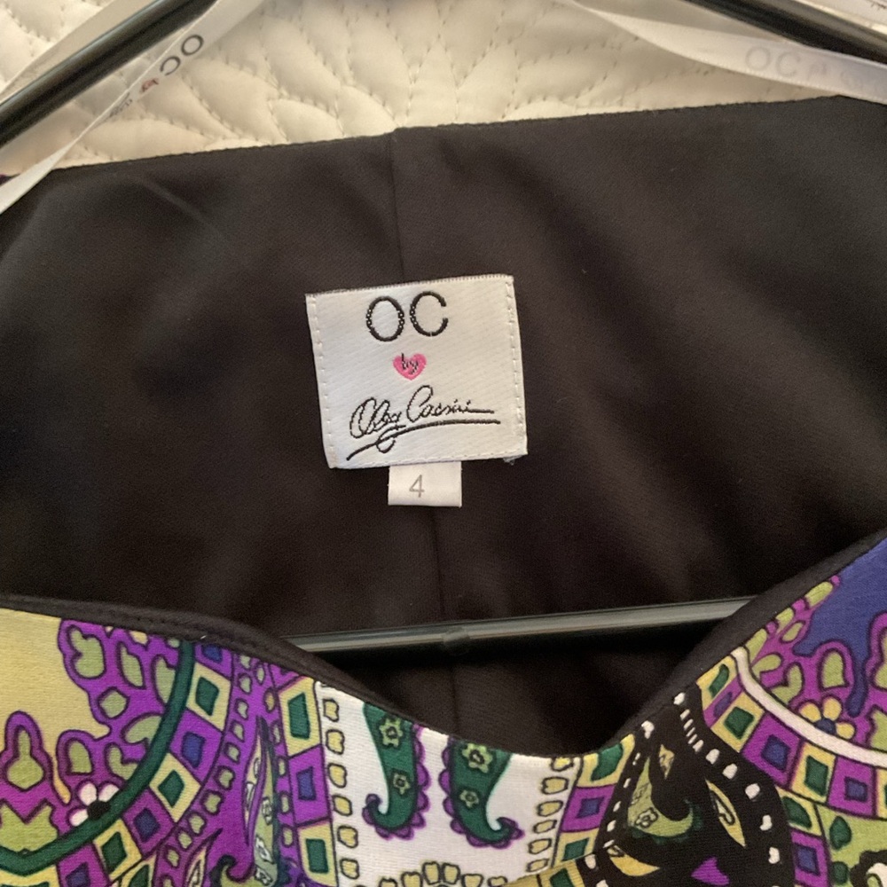 OC by Oleg Cassini Purple, Black & Green Long Sleeve Printed Dress - Picture 4 of 7